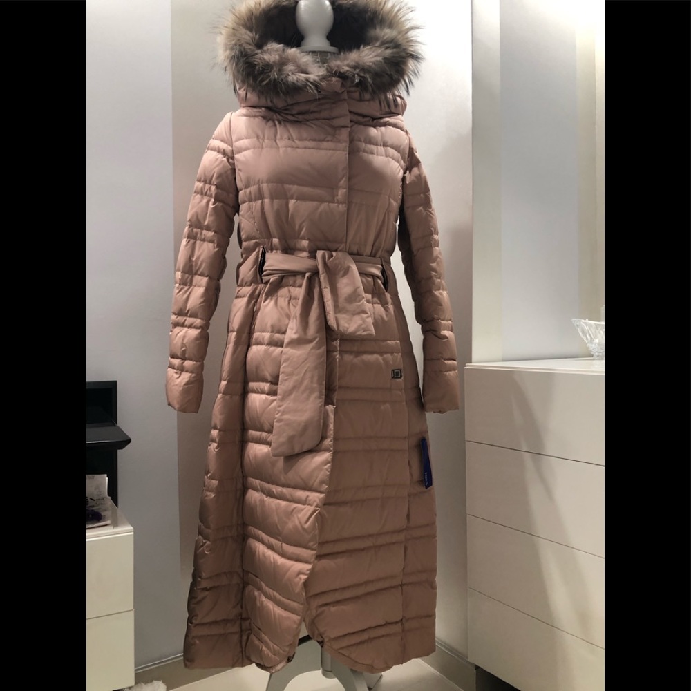 Long Down Jacket with Removable Fur Hood